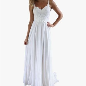 Women's Spaghetti Straps Lace Boho Wedding Gown